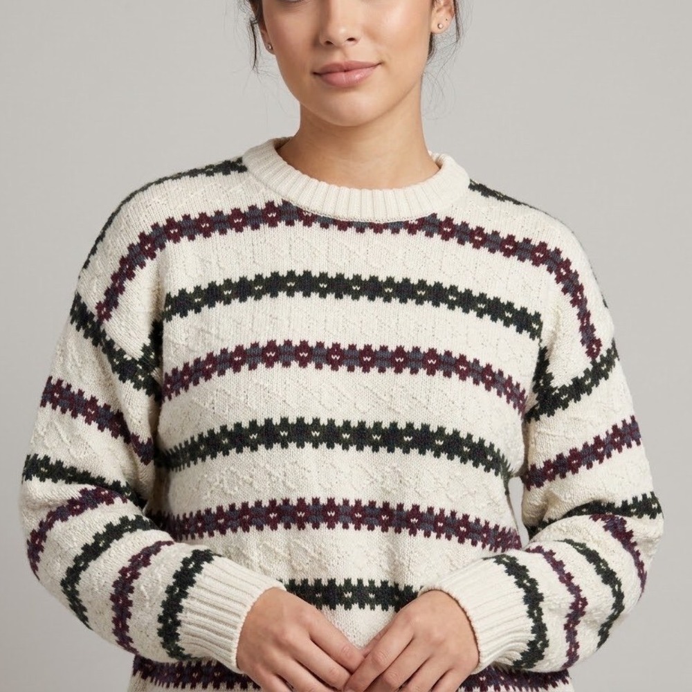 Woods & Gray Vintage 90s Cream Cable Knit Geometric Stripe Cotton Blend Sweater